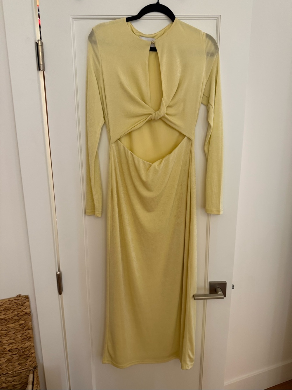 Long Sleeve Knot-Front Midi Dress in Light Yellow